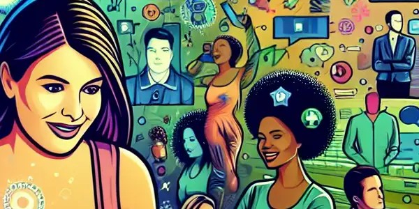 A diverse group engaging in discussions on a vibrant digital platform, emphasizing community and collaboration in adult content.