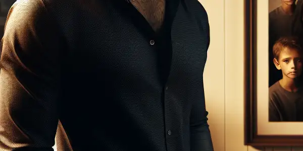 A tense family scene in a modern living room, featuring a thoughtful young man and a conflicted woman.