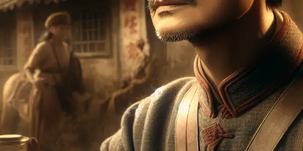 Portrait of legendary Chinese actor Wang Xinga as Hong Changqing, set against a nostalgic 1930s rural landscape.