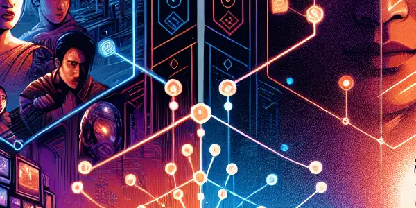 A split-screen poster showcasing a sci-fi cityscape and an emotional character facing a moral dilemma, highlighting interactive storytelling.