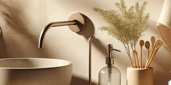 A calming bathroom scene emphasizing personal hygiene and wellness, featuring a modern sink and soothing elements.<a href=