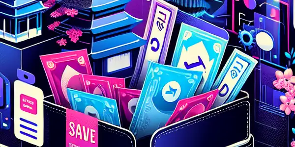 Infographic depicting "Safe Adult Entertainment Discounts" with a digital wallet, coupons, and symbols of security and Japan.