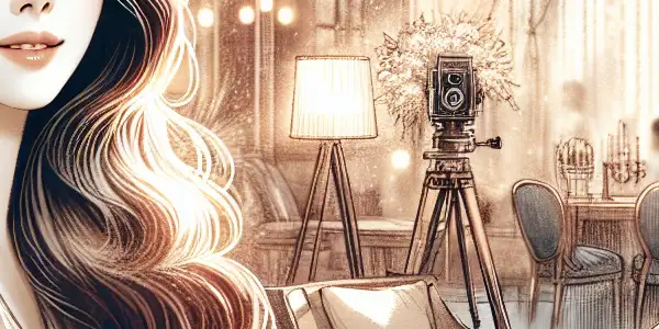 A captivating character in an intimate, stylish room, exuding allure and confidence amidst soft lighting and romantic decor.